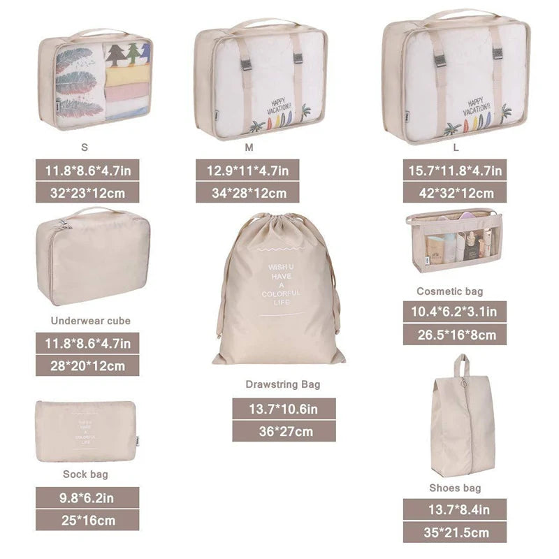 8Pcs Travel Clothes Classification Storage Bag Packing Cube Shoe Underwear Toile
