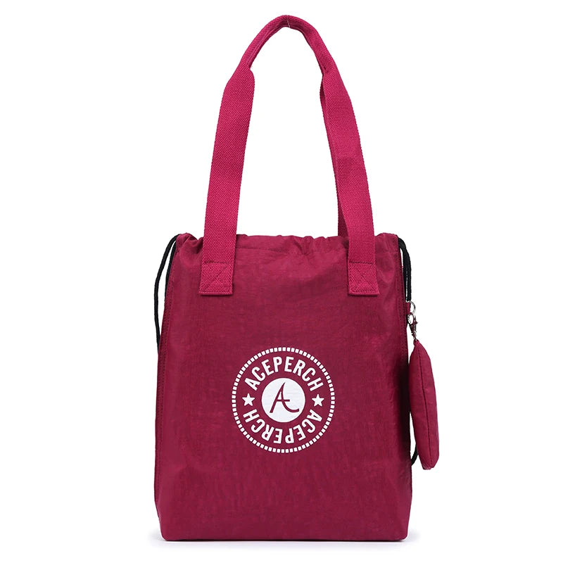 Casual Women Nylon Shopping Bag Handbag Large Shoulder Tote Check Plaid Female