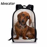 3D Dachshund Dog Printing Students Schoolbags Boys Girls Travel Rucksack