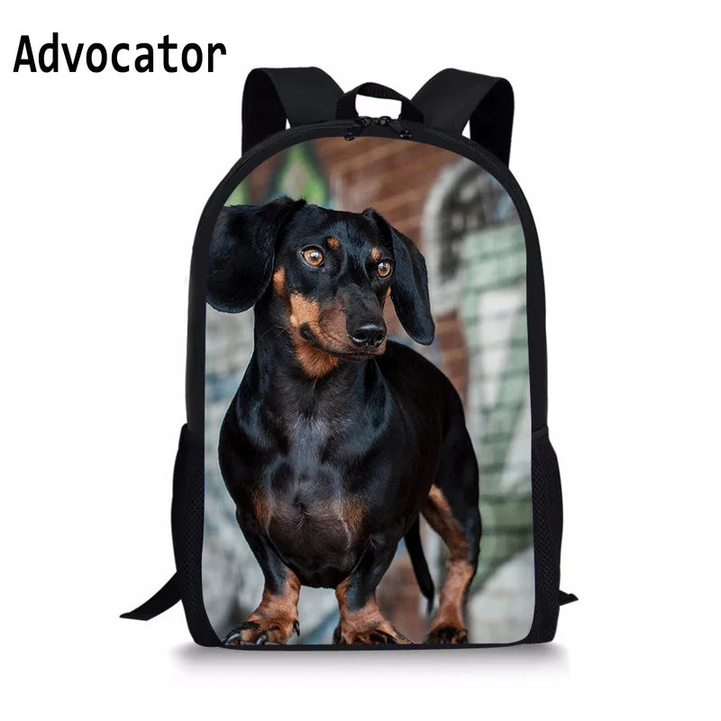 3D Dachshund Dog Printing Students Schoolbags Boys Girls Travel Rucksack