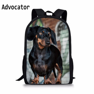 3D Dachshund Dog Printing Students Schoolbags Boys Girls Travel Rucksack