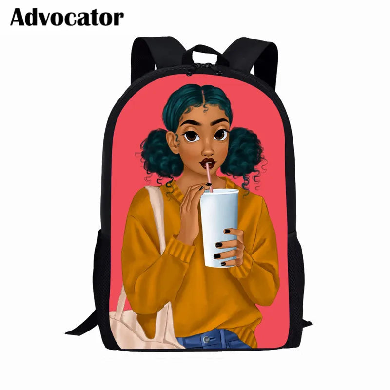 African Girl Print Schoolbag for Girls Kids Backpack Mochilas