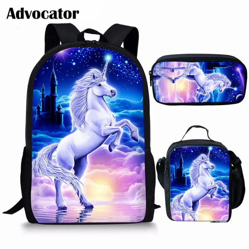 Cartoon Unicorn Pattern School Bags for Girls Kids Travel Backpack