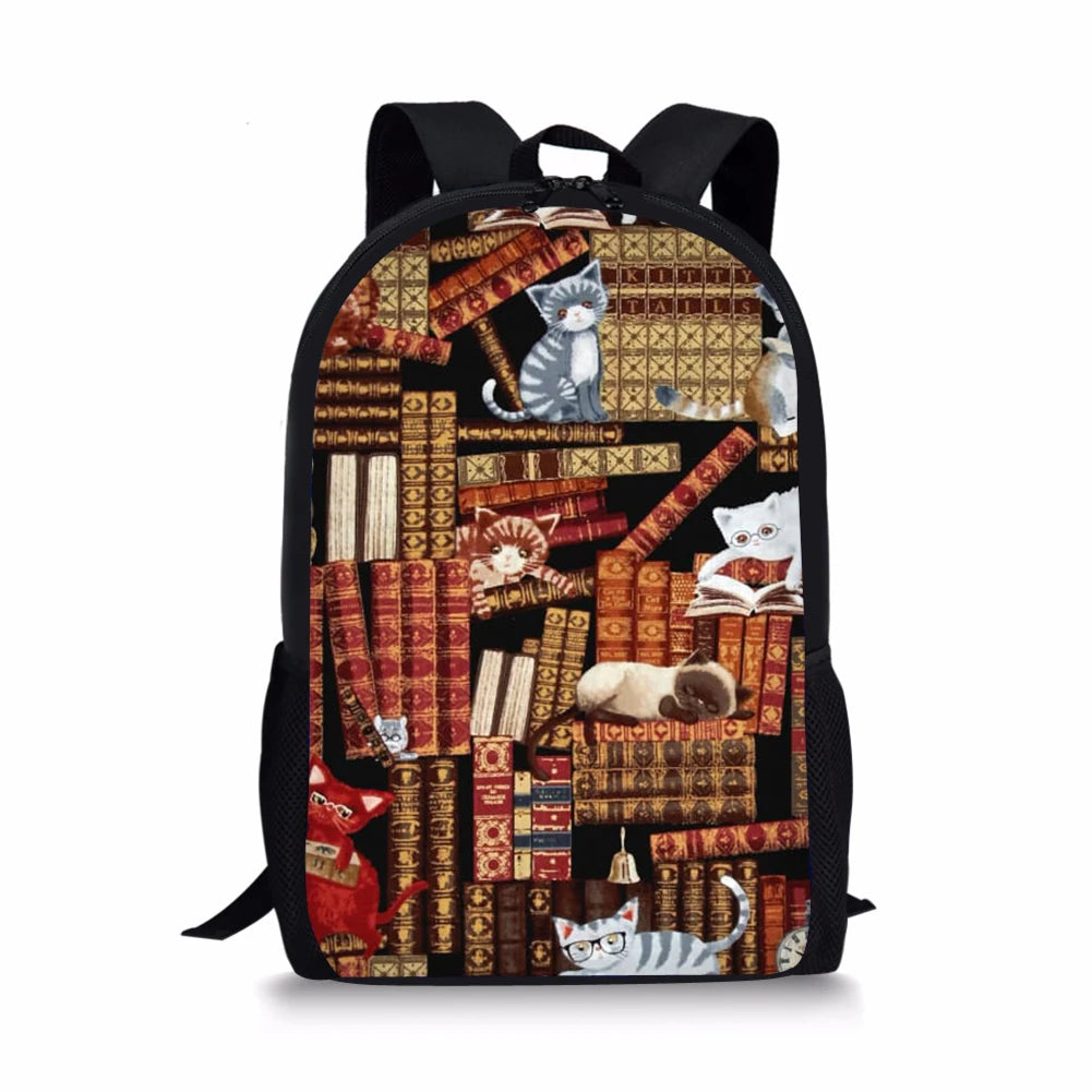 Library Book Cat Style Kids Backpack School Bags Satchel Girls Boys Bookbag