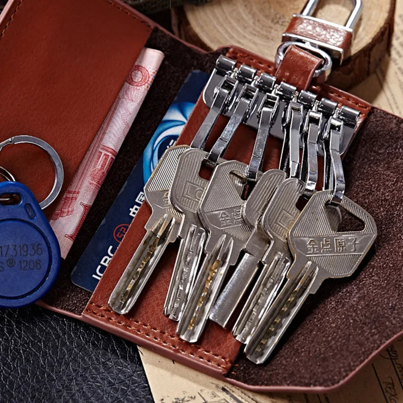 Men's Leather Home Key Case, Multi-function Compact Key Holder