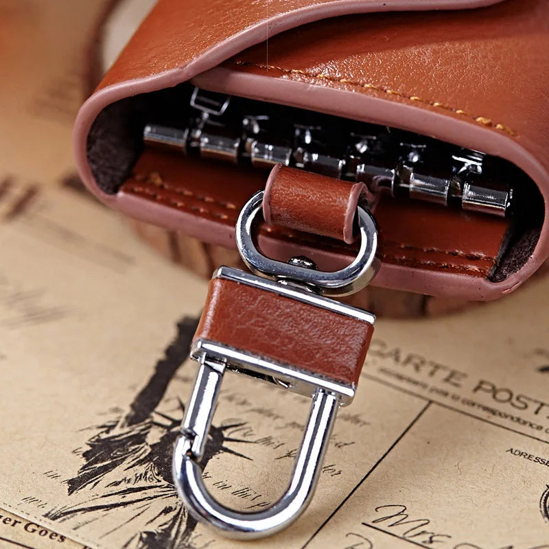 Men's Leather Home Key Case, Multi-function Compact Key Holder