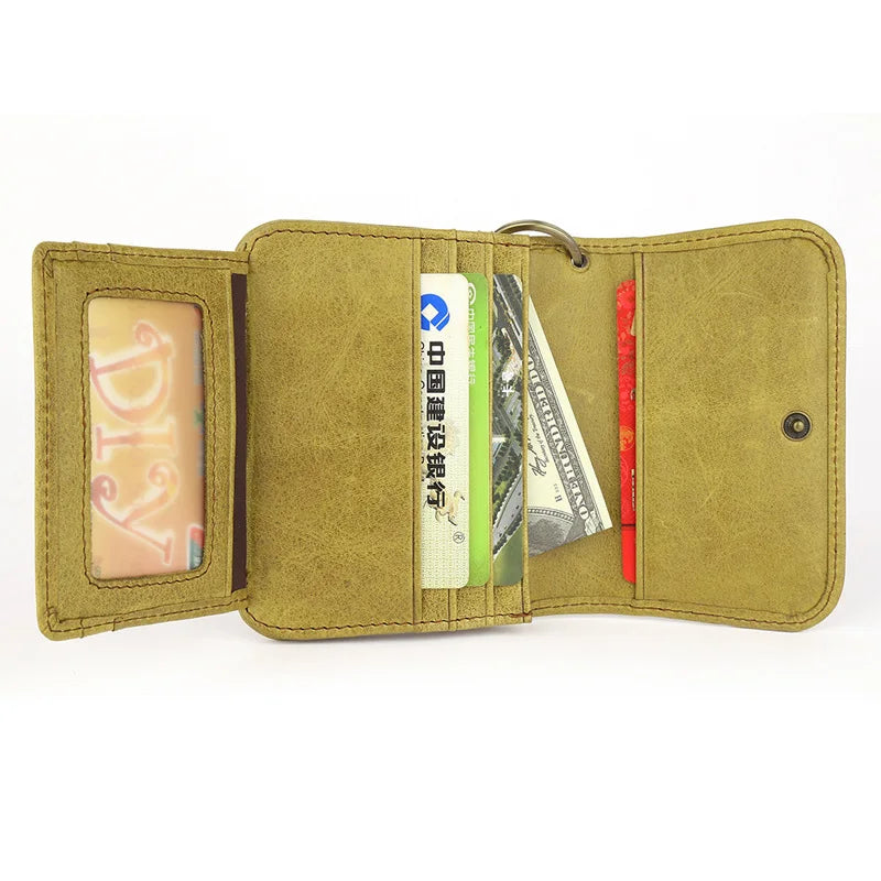 Zero Wallet Oil Wax Leather Ladies Small Purse RFID Pocket Handbag