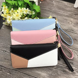 Long PU Leather Purse Tassel Wallet Solid Patchwork Zipper