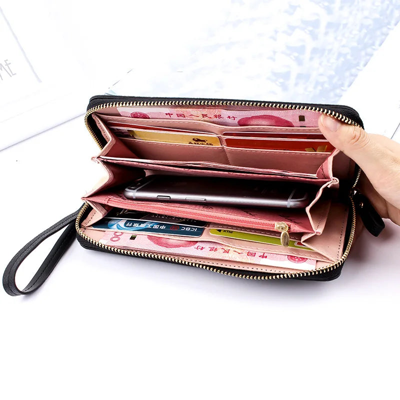 Long PU Leather Purse Tassel Wallet Solid Patchwork Zipper