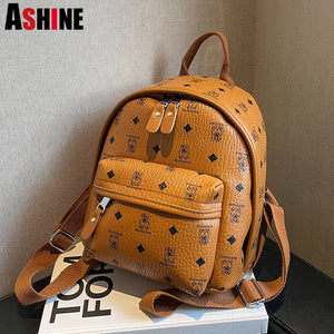 ASHINE Cartoon Printing Schoolbags Women Backpack Leather Student Girls School M