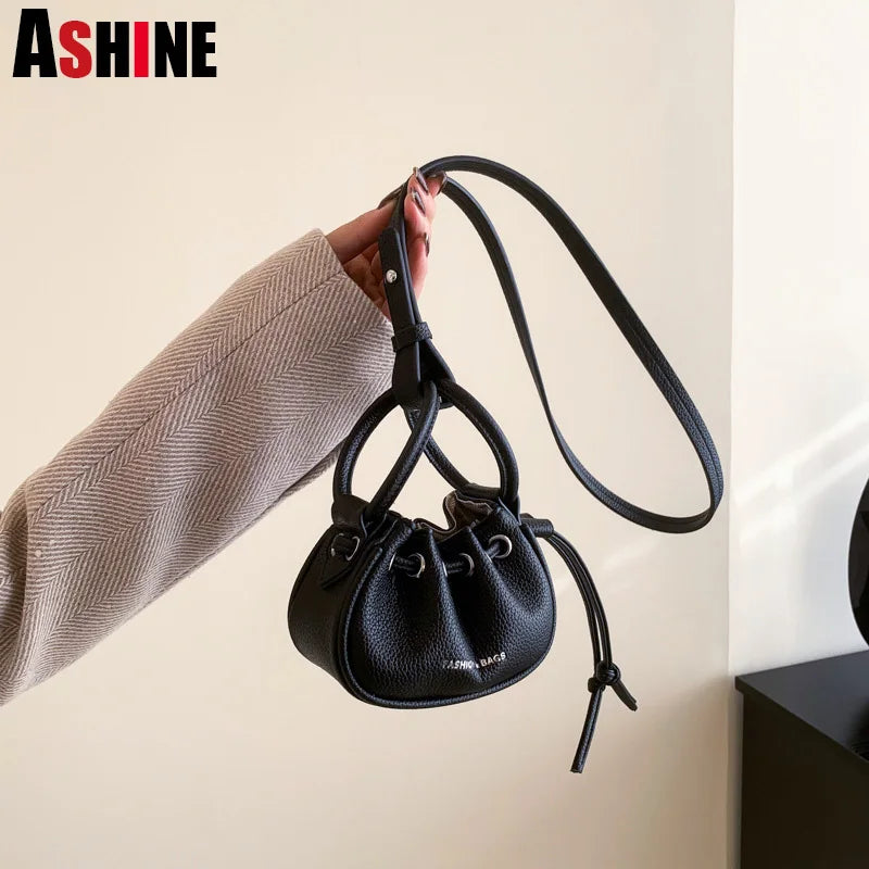 ASHINE Drawstring Mini Bag PU Sling Shoulder Lipstick Keys Earphone Purse