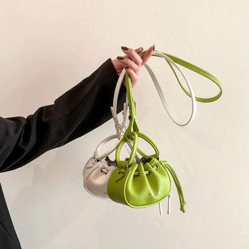 ASHINE Drawstring Mini Bag PU Sling Shoulder Lipstick Keys Earphone Purse