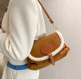 Brown Lambswool Casual Shoulder Bag Vintage Style Handbag