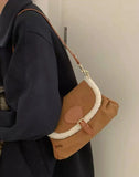 Brown Lambswool Casual Shoulder Bag Vintage Style Handbag