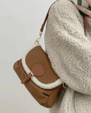 Brown Lambswool Casual Shoulder Bag Vintage Style Handbag