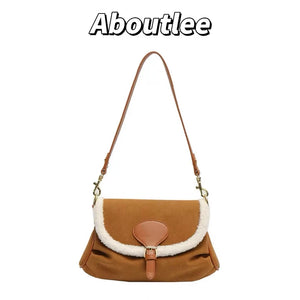 Brown Lambswool Casual Shoulder Bag Vintage Style Handbag