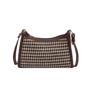 Brown Plaid Vintage Shoulder Bag Women Casual Houndstooth Crossbody Bag