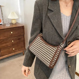 Brown Plaid Vintage Shoulder Bag Women Casual Houndstooth Crossbody Bag