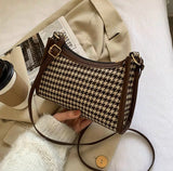 Brown Plaid Vintage Shoulder Bag Women Casual Houndstooth Crossbody Bag