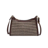Brown Plaid Vintage Shoulder Bag Women Casual Houndstooth Crossbody Bag