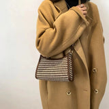 Brown Plaid Vintage Shoulder Bag Women Casual Houndstooth Crossbody Bag