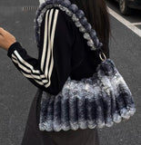 Gradient Plush Shoulder Bag Large Capacity Handbag
