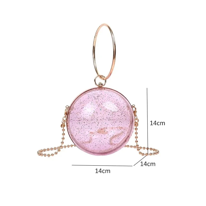 Acrylic Transparent Women Clutch Bag Evening Chain Circular Shoulder Bag