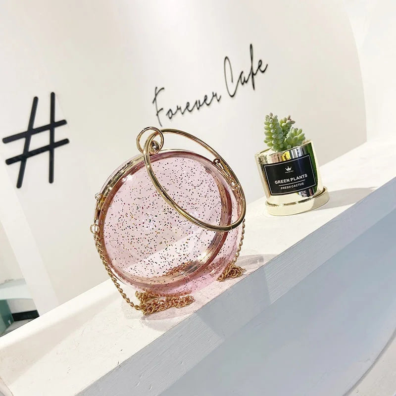 Acrylic Transparent Women Clutch Bag Evening Chain Circular Shoulder Bag