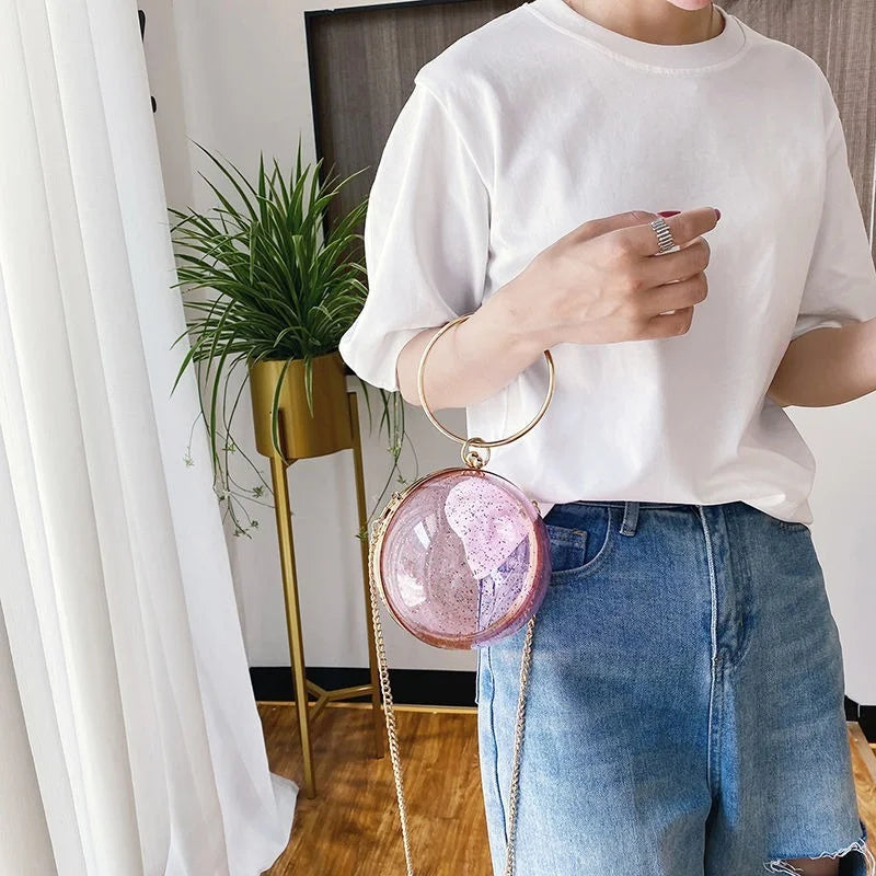Acrylic Transparent Women Clutch Bag Evening Chain Circular Shoulder Bag