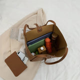 Retro PU Leather Shoulder Bags Women Large Capacity Totes with Small Zipper Bag