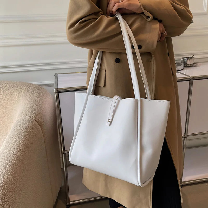 Retro PU Leather Shoulder Bags Women Large Capacity Totes with Small Zipper Bag