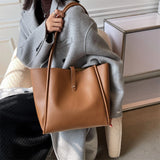 Retro PU Leather Shoulder Bags Women Large Capacity Totes with Small Zipper Bag