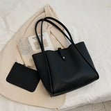Retro PU Leather Shoulder Bags Women Large Capacity Totes with Small Zipper Bag