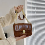 Retro Solid Underarm Bag Casual Lock Slung Small Square Bags