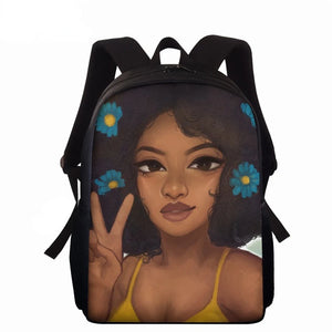 Afro Girls Print Backpack For Teens 15inch School Bags