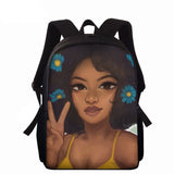Afro Girls Print Backpack For Teens 15inch School Bags