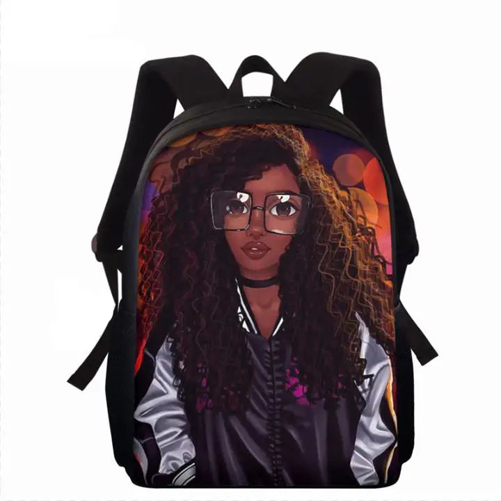 Afro Girls Print Backpack For Teens 15inch School Bags