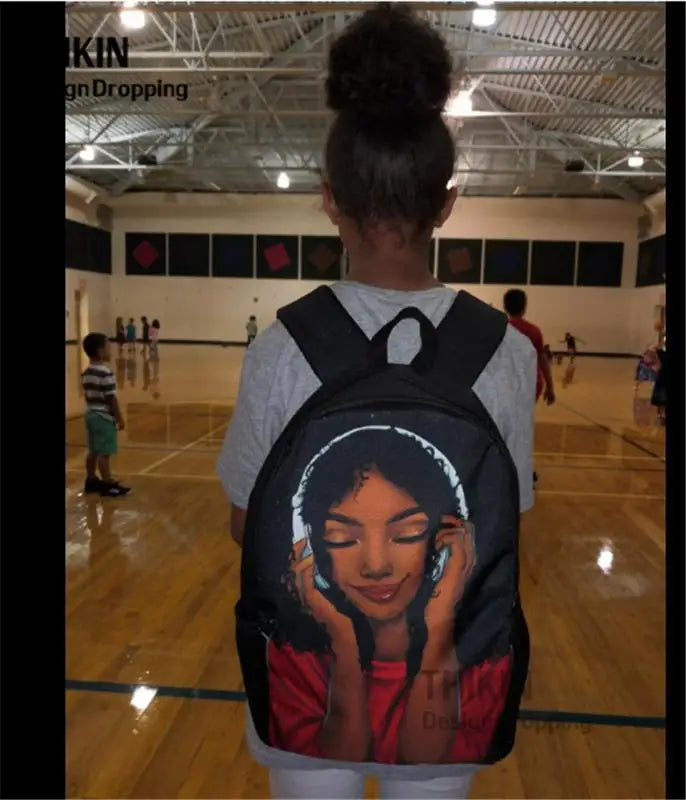 Afro Girls Print Backpack For Teens 15inch School Bags