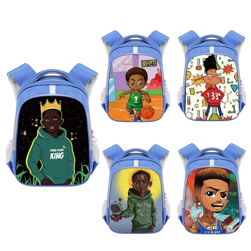 Afro Brown Science Boy Print Backpack for Teens