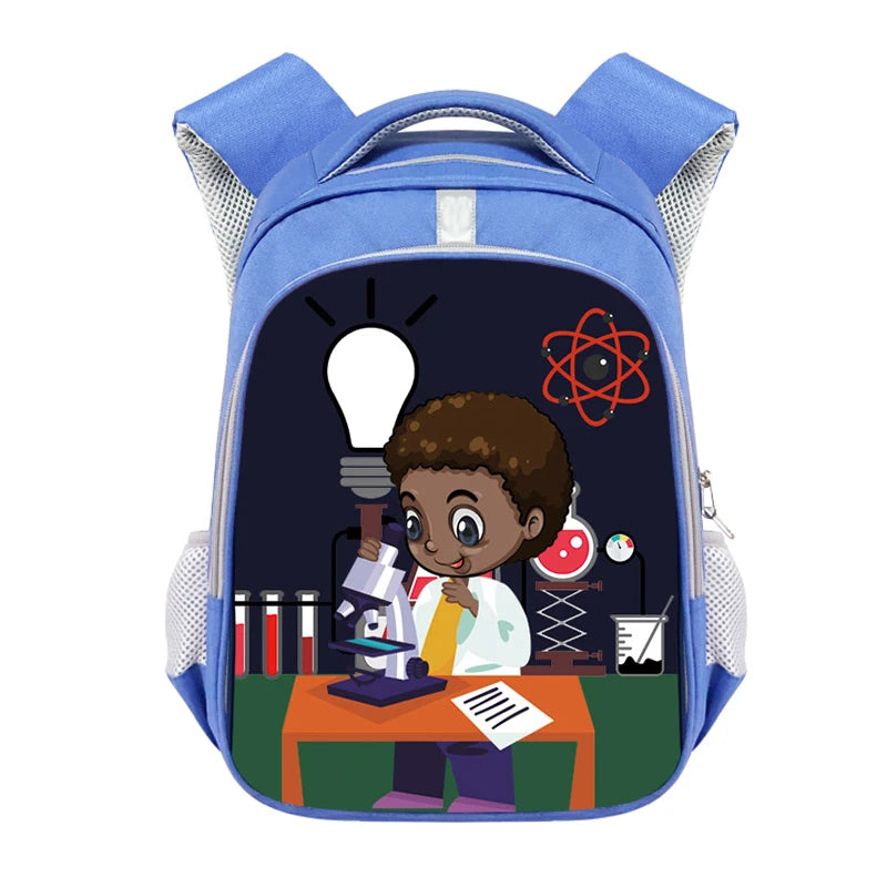 Afro Brown Science Boy Print Backpack for Teens
