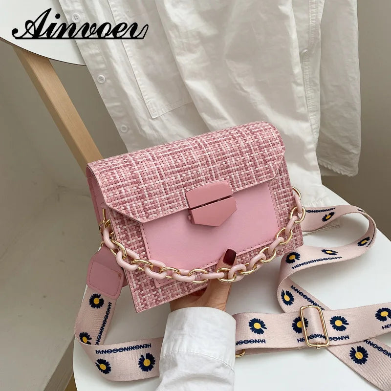 Chain Crossbody Bags Wide Strap Shoulder Bags for Women