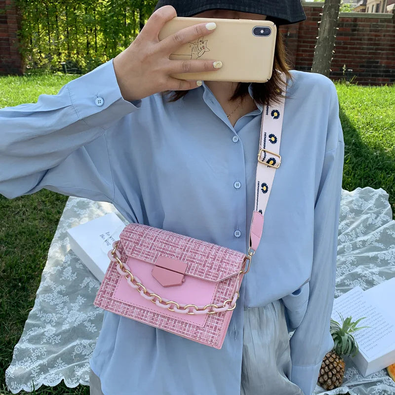 Chain Crossbody Bags Wide Strap Shoulder Bags for Women