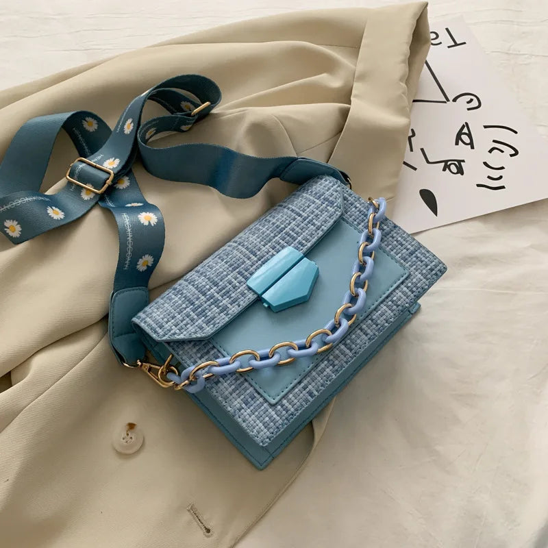 Chain Crossbody Bags Wide Strap Shoulder Bags for Women