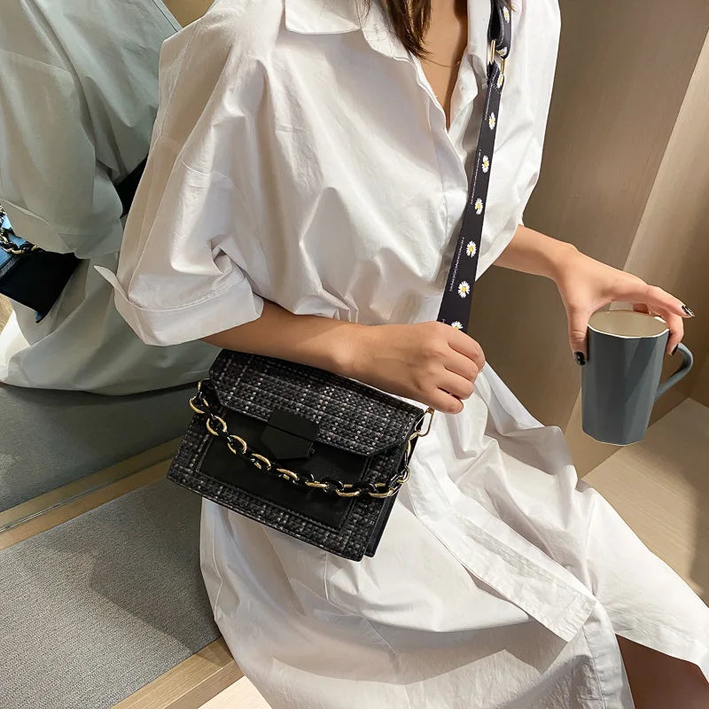 Chain Crossbody Bags Wide Strap Shoulder Bags for Women