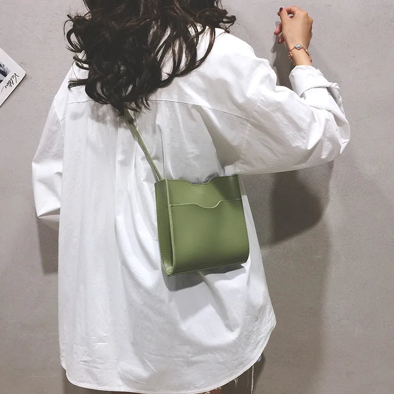 Casual Square Bag Bucket Bag Soft PU Leather Crossbody Bags For Women