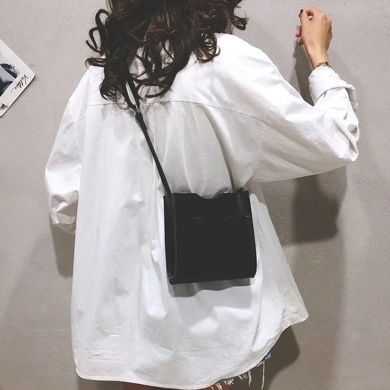 Casual Square Bag Bucket Bag Soft PU Leather Crossbody Bags For Women