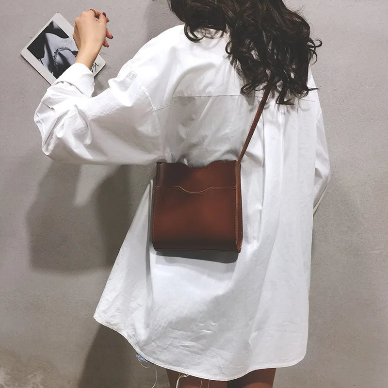 Casual Square Bag Bucket Bag Soft PU Leather Crossbody Bags For Women