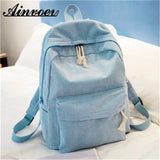 Striped Corduroy School Backpack for Teen Girls