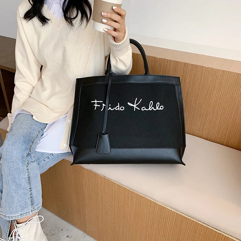 Large-Capacity Ladies Canvas Handbag Net Red Shoulder Tote Bag