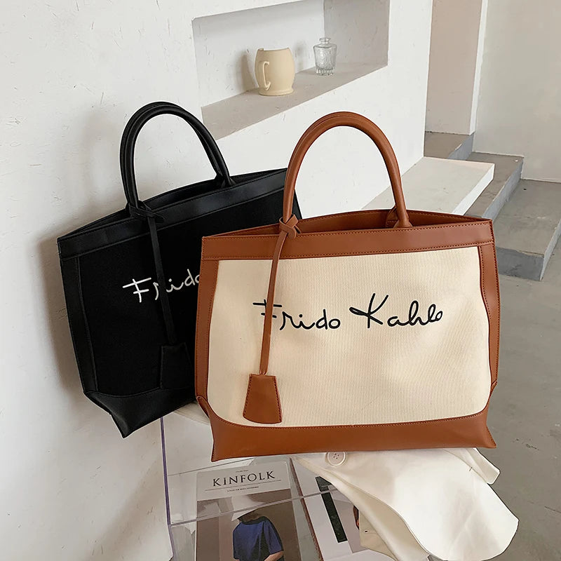 Large-Capacity Ladies Canvas Handbag Net Red Shoulder Tote Bag